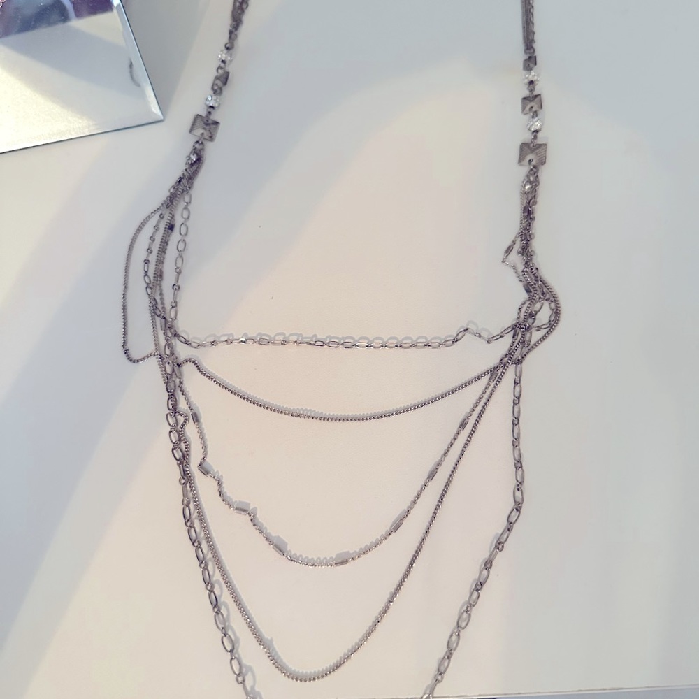 Long layered silver necklace.  Unsure of where it was purchased.